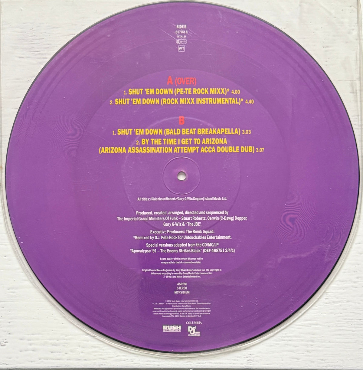 Public Enemy – Shut ’Em Down (Remix) 12" Vinyl (Hip Hop, 1992)