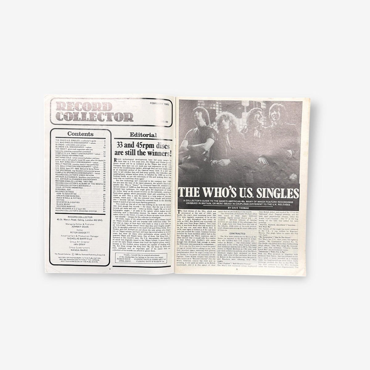 1985 The Who's U.S. Singles - Record Collector Magazine No. 66