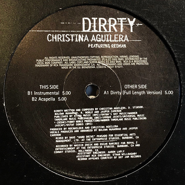 Christina Aguilera feat. Redman – Dirrty – 2002 Pop / R&amp;B · 12" Vinyl · NM / Generic Sleeve