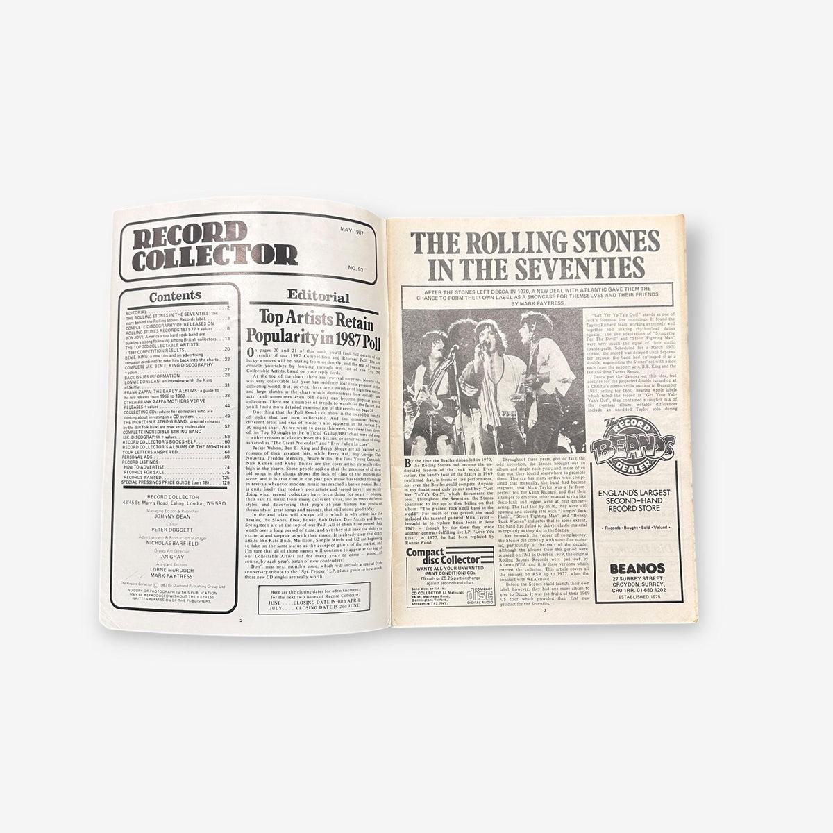 1987 The Rolling Stones - In The Seventies - Record Collector Magazine No. 93