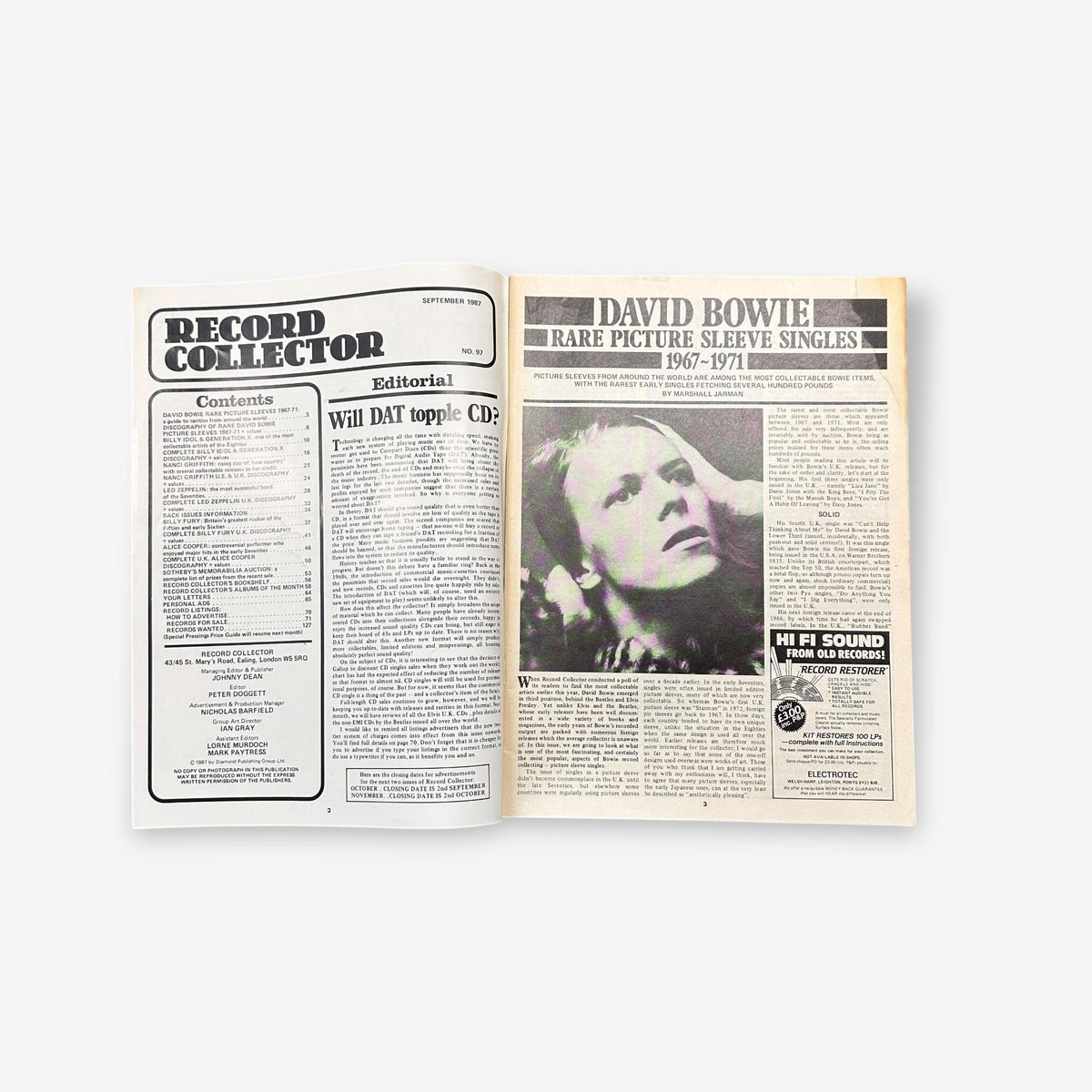 1987 David Bowie - Rare Picture Sleeves - Record Collector Magazine
