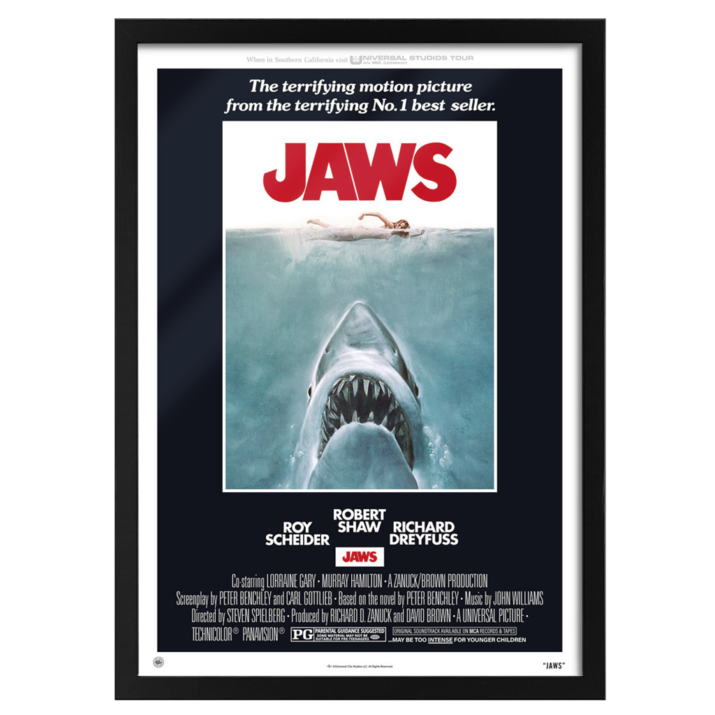 Officially Licensed - Jaws Movie Print Framed A2 Editions Poster - Black