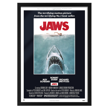 Officially Licensed - Jaws Movie Print Framed A2 Editions Poster - Black