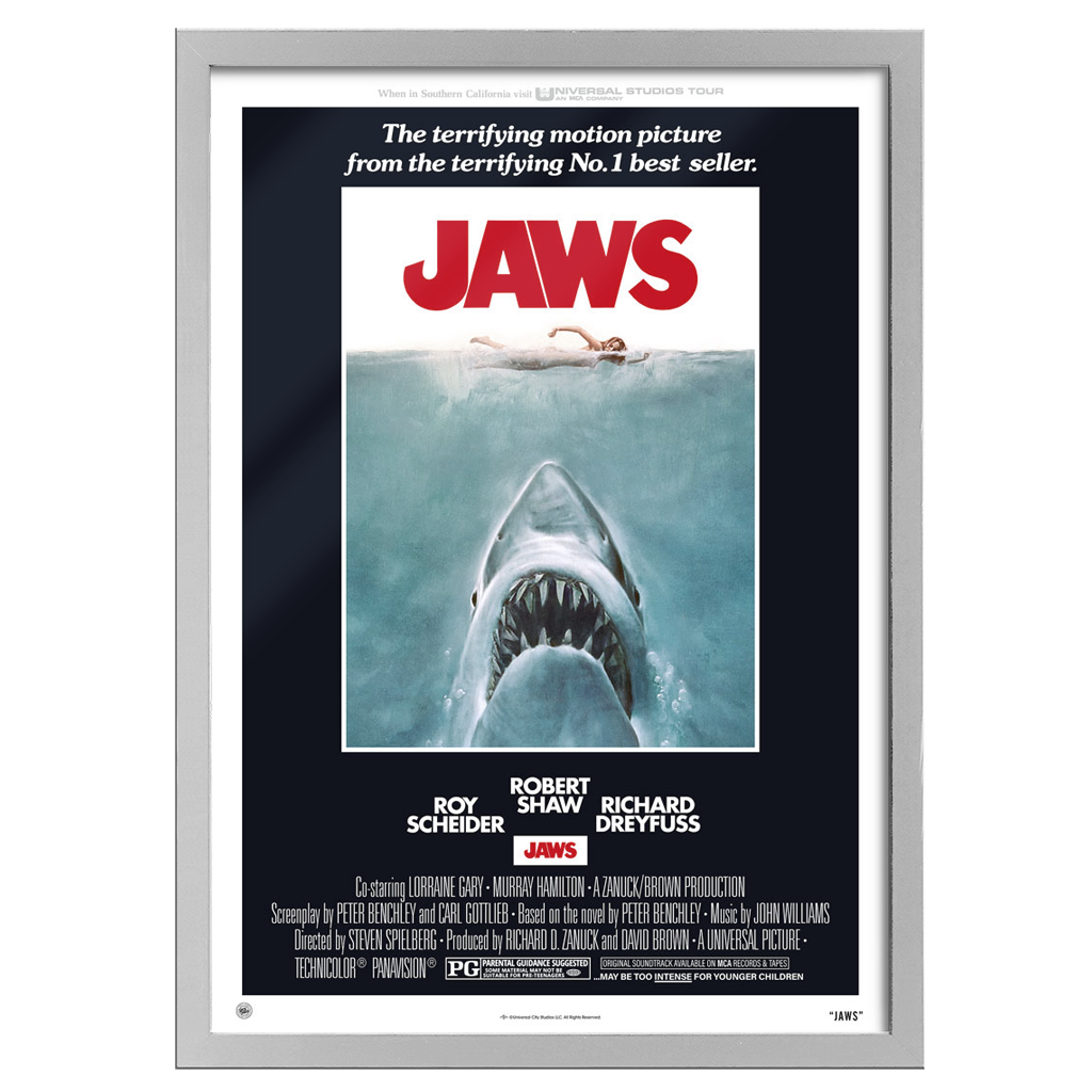 Officially Licensed - Jaws Movie Print Framed A2 Editions Poster - White