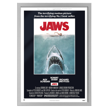 Officially Licensed - Jaws Movie Print Framed A2 Editions Poster - White